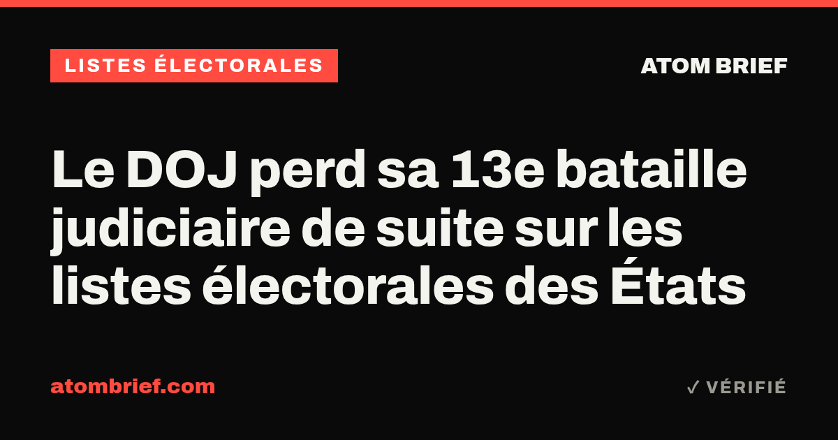 Le DOJ perd sa 13e bataille judiciaire de suite sur les listes électorales des États