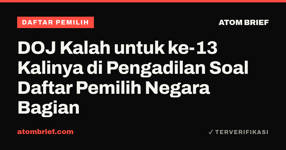DOJ Kalah untuk ke-13 Kalinya di Pengadilan Soal Daftar Pemilih Negara Bagian