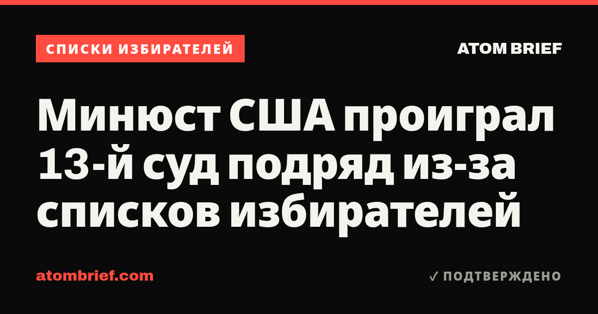 Минюст США проиграл 13-й суд подряд из-за списков избирателей