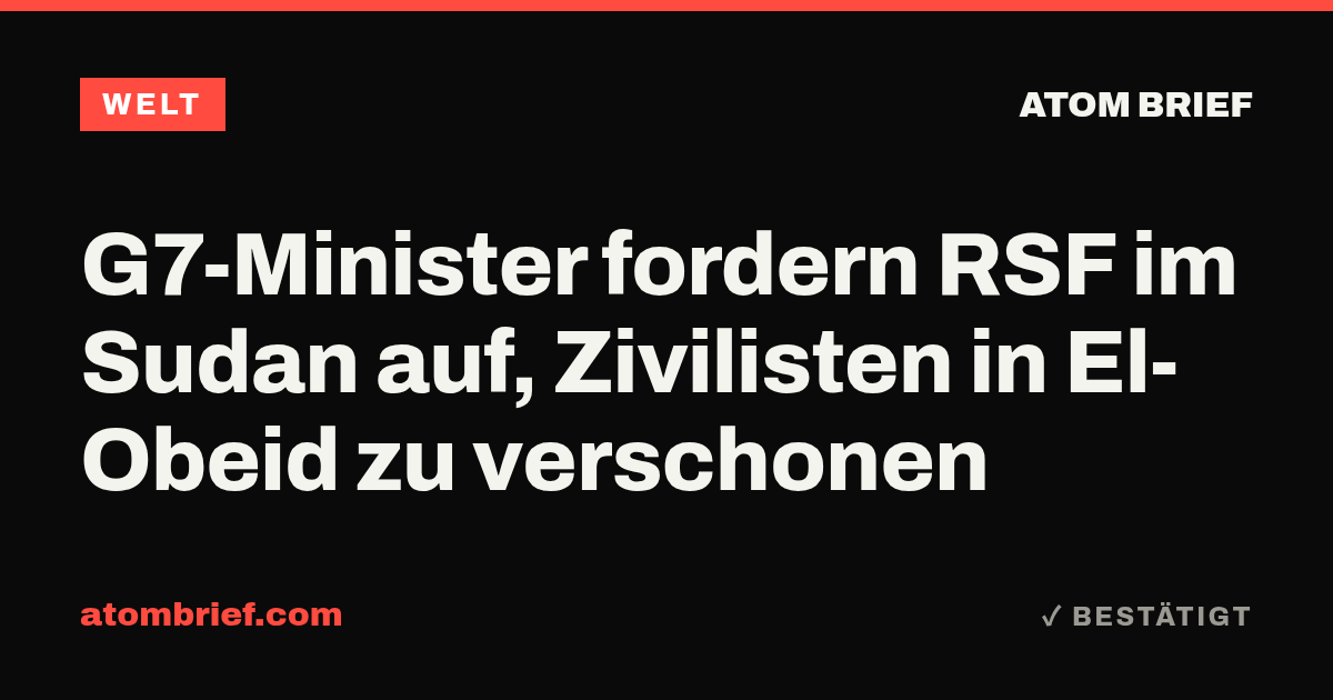 G7-Minister fordern RSF im Sudan auf, Zivilisten in El-Obeid zu verschonen