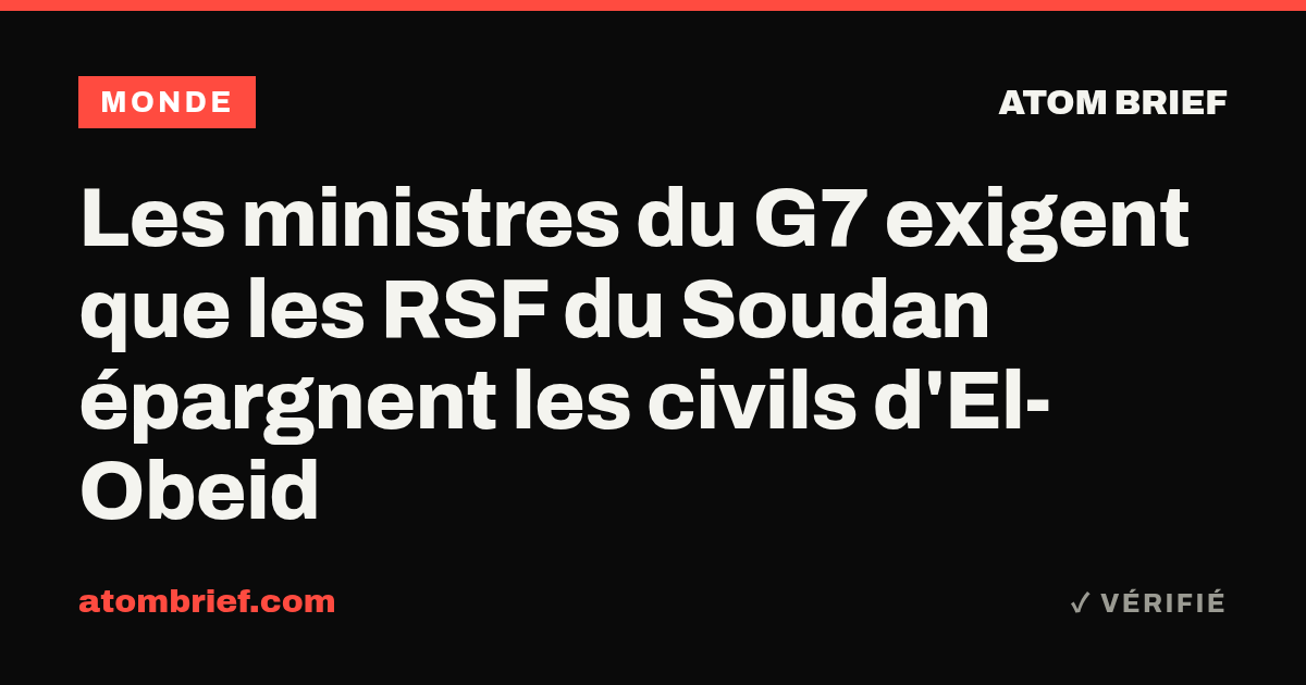 Les ministres du G7 exigent que les RSF du Soudan épargnent les civils d'El-Obeid