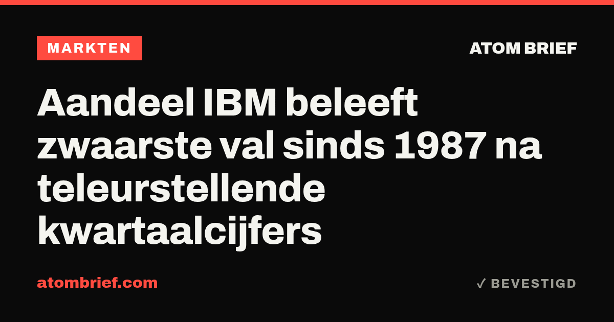 Aandeel IBM beleeft zwaarste val sinds 1987 na teleurstellende kwartaalcijfers