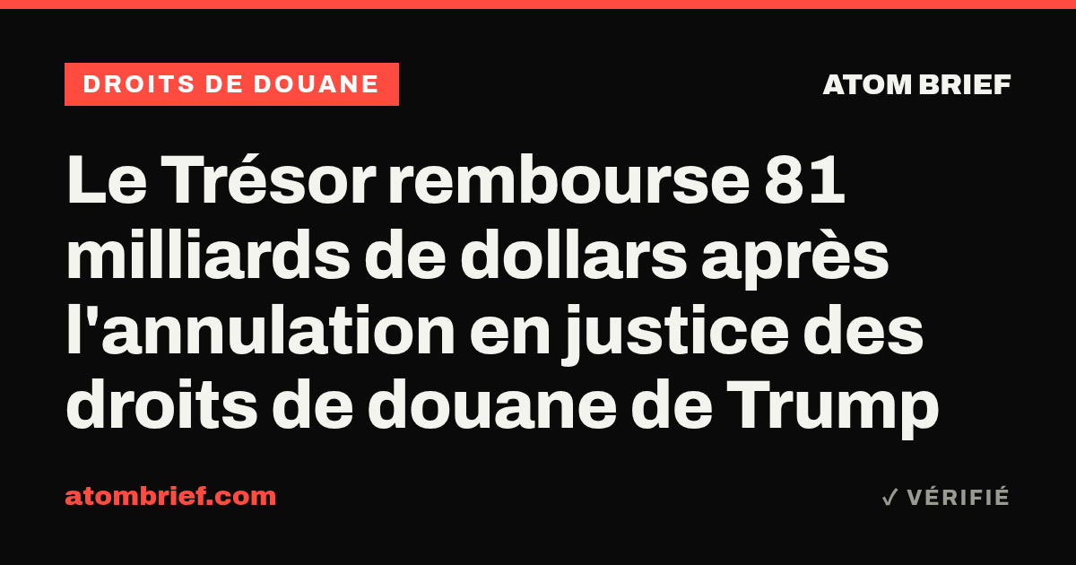 Le Trésor rembourse 81 milliards de dollars après l'annulation en justice des droits de douane de Trump
