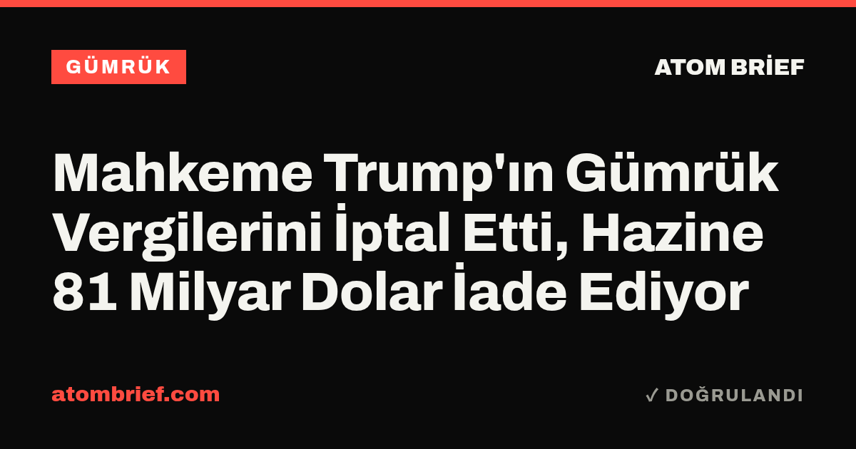 Mahkeme Trump'ın Gümrük Vergilerini İptal Etti, Hazine 81 Milyar Dolar İade Ediyor