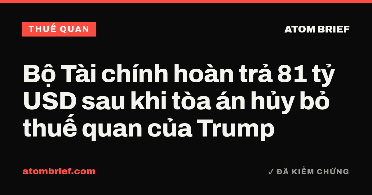 Bộ Tài chính hoàn trả 81 tỷ USD sau khi tòa án hủy bỏ thuế quan của Trump