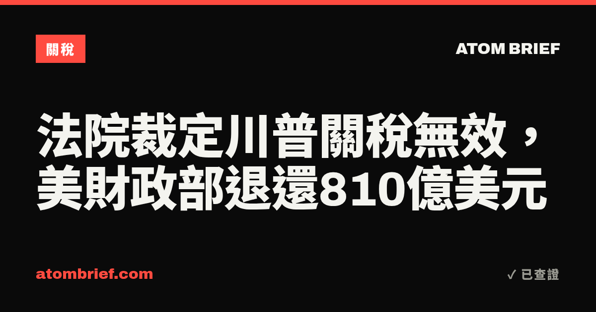 法院裁定川普關稅無效，美財政部退還810億美元