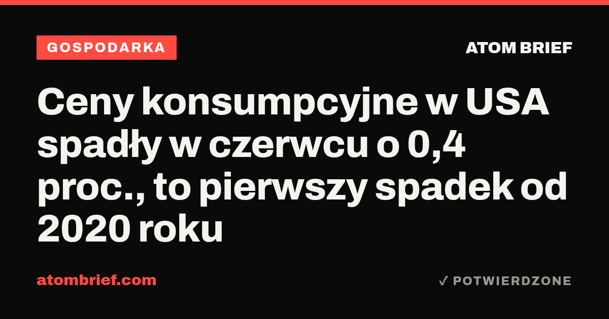 Ceny konsumpcyjne w USA spadły w czerwcu o 0,4 proc., to pierwszy spadek od 2020 roku