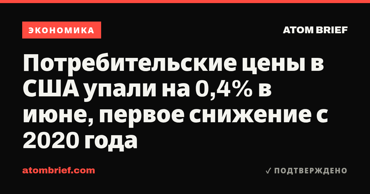 Потребительские цены в США упали на 0,4% в июне, первое снижение с 2020 года