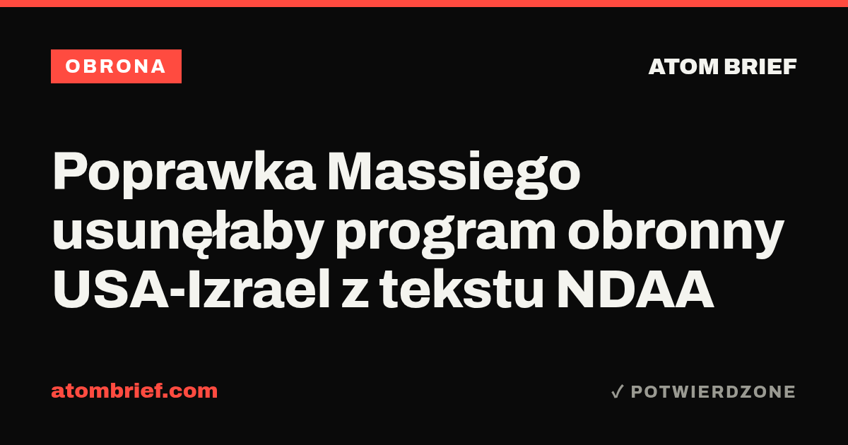 Poprawka Massiego usunęłaby program obronny USA-Izrael z tekstu NDAA