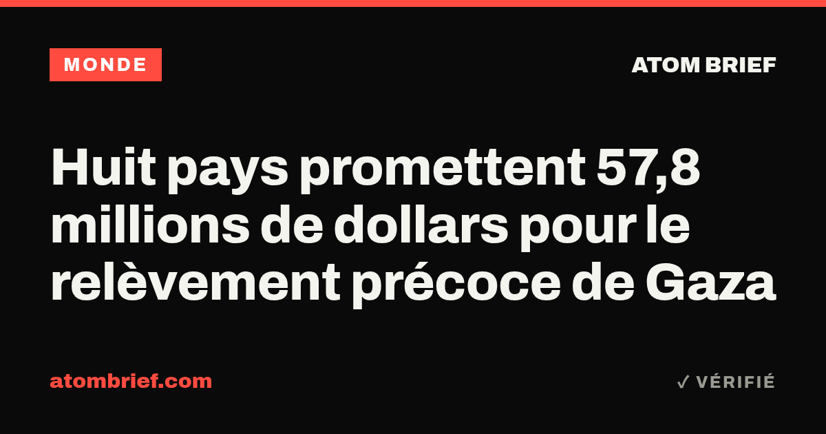Huit pays promettent 57,8 millions de dollars pour le relèvement précoce de Gaza