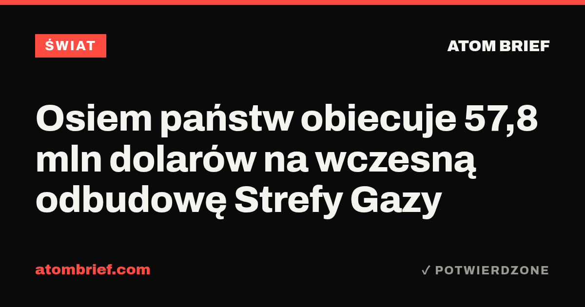 Osiem państw obiecuje 57,8 mln dolarów na wczesną odbudowę Strefy Gazy