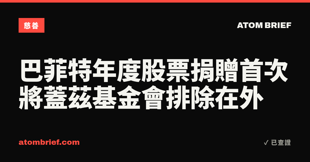 巴菲特年度股票捐贈首次將蓋茲基金會排除在外