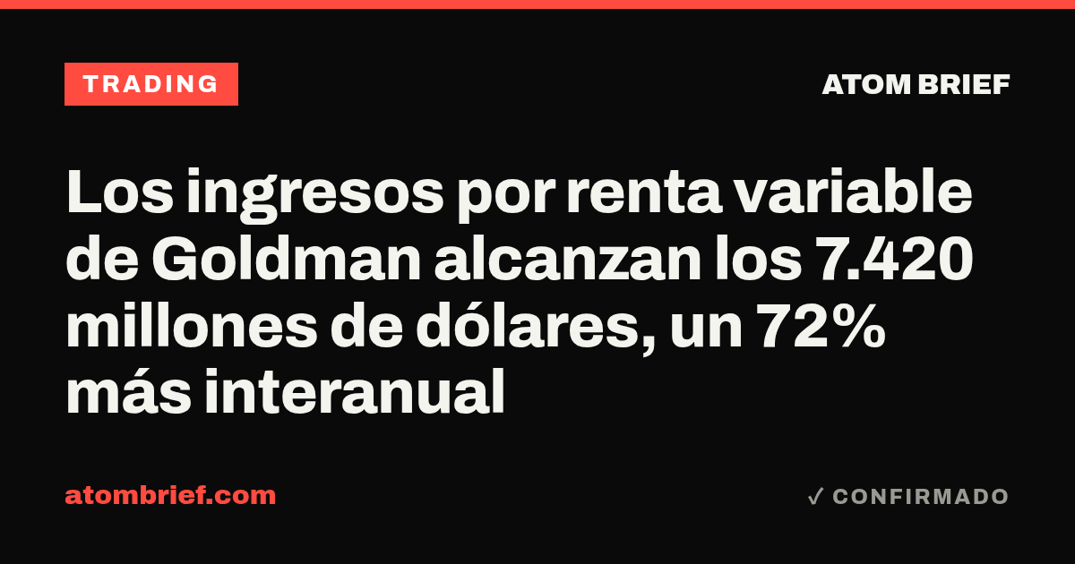 Los ingresos por renta variable de Goldman alcanzan los 7.420 millones de dólares, un 72% más interanual
