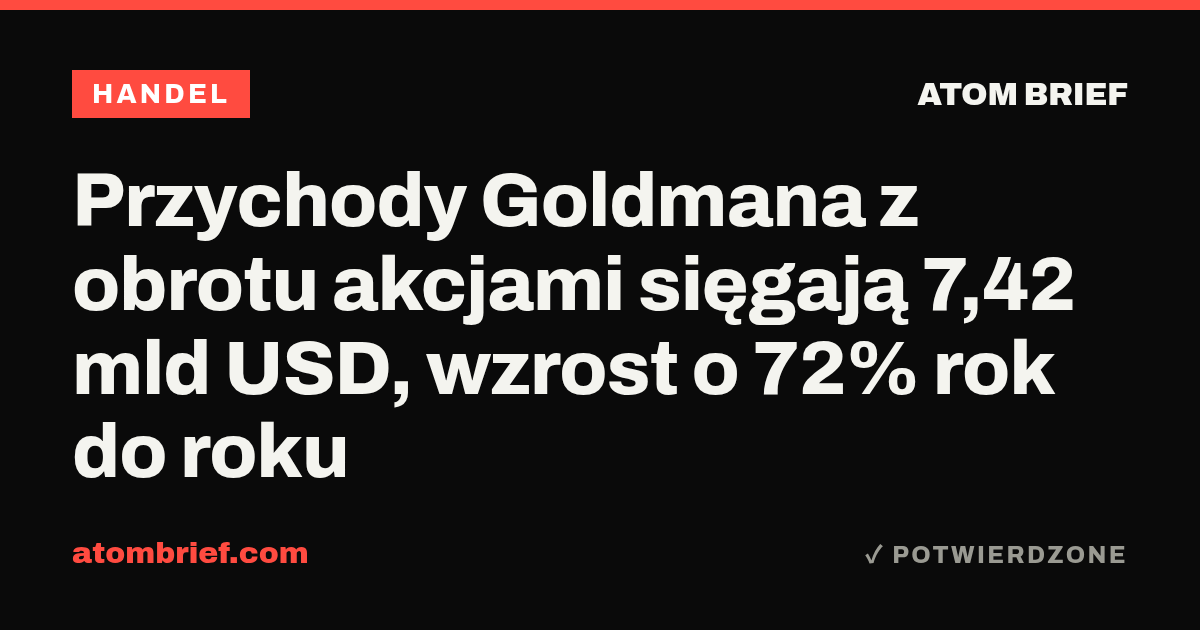 Przychody Goldmana z obrotu akcjami sięgają 7,42 mld USD, wzrost o 72% rok do roku