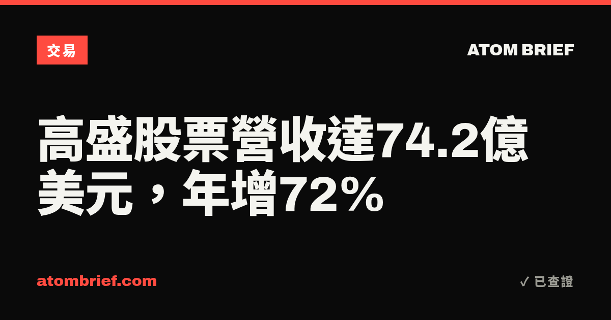 高盛股票營收達74.2億美元，年增72%