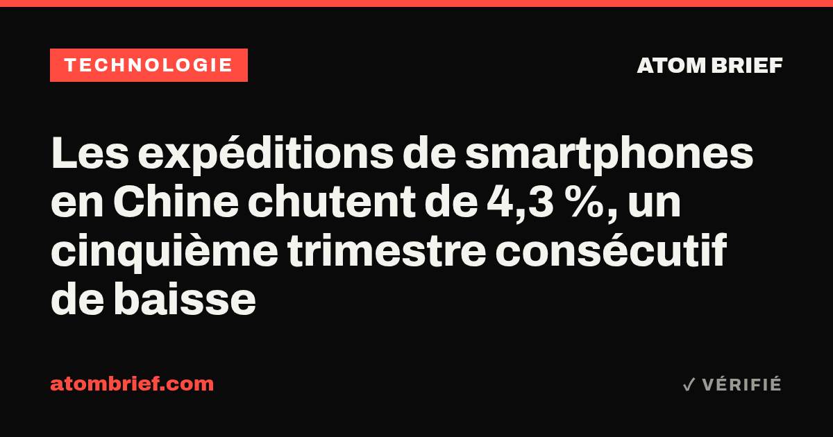 Les expéditions de smartphones en Chine chutent de 4,3 %, un cinquième trimestre consécutif de baisse