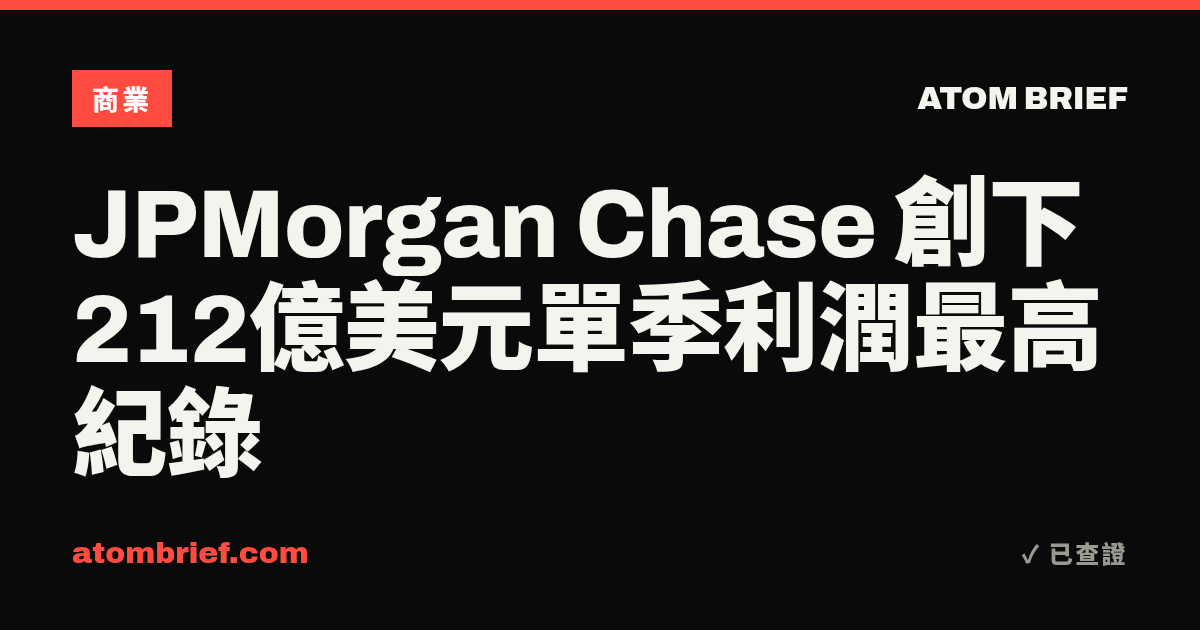 JPMorgan Chase 創下212億美元單季利潤最高紀錄