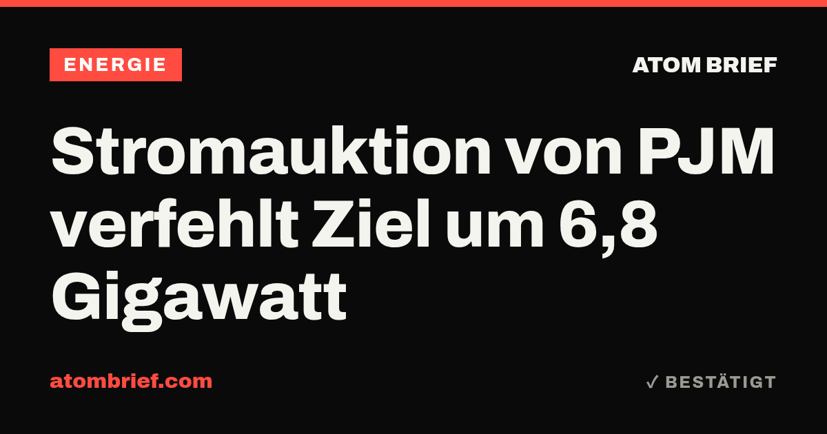 Stromauktion von PJM verfehlt Ziel um 6,8 Gigawatt