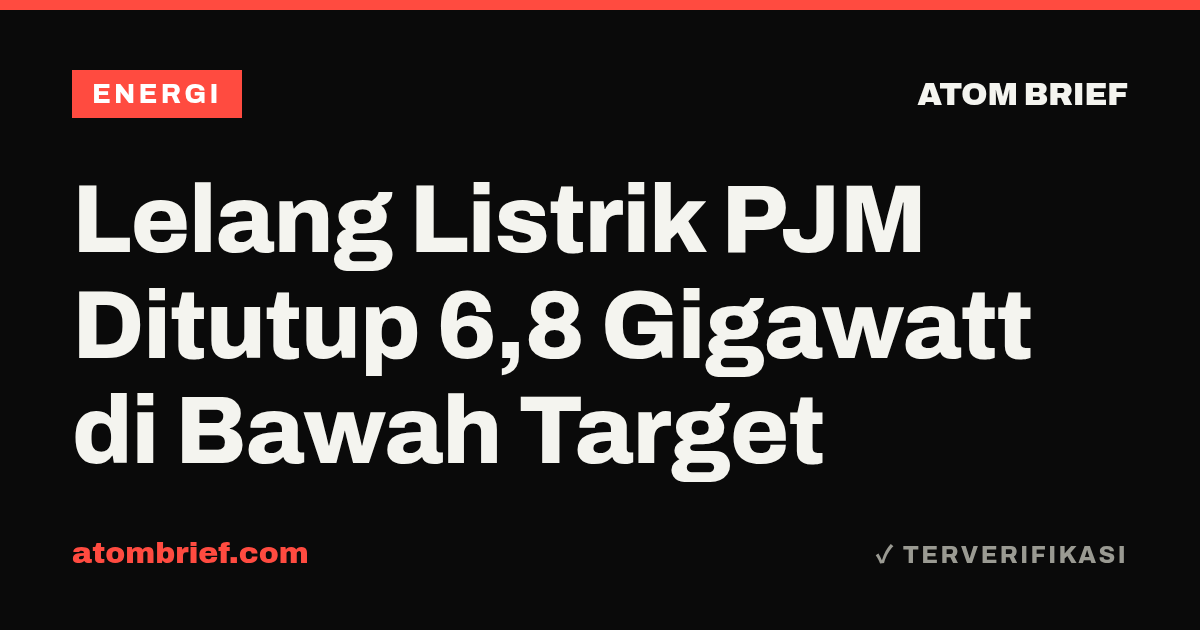 Lelang Listrik PJM Ditutup 6,8 Gigawatt di Bawah Target