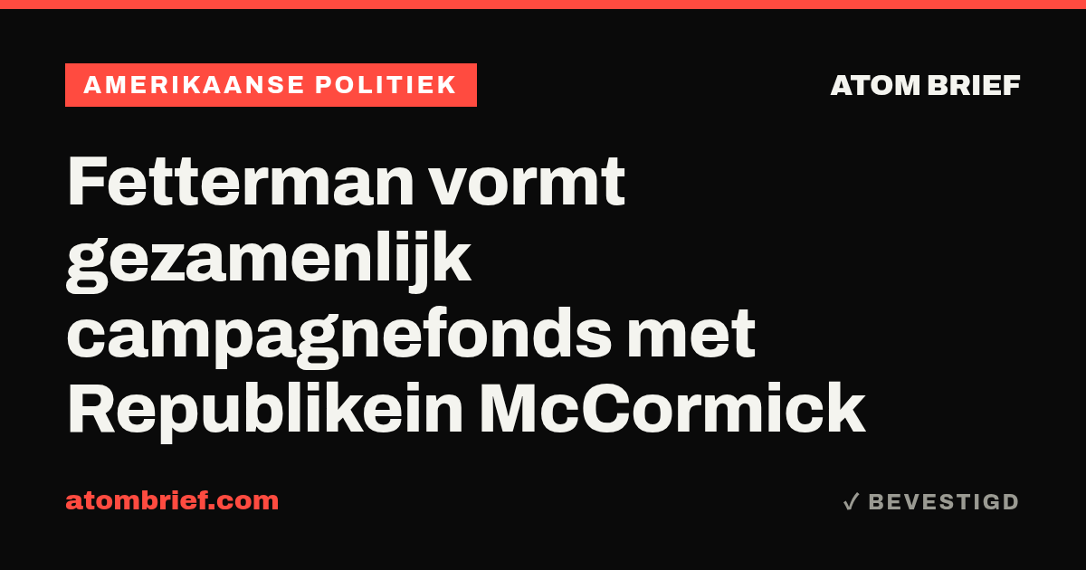 Fetterman vormt gezamenlijk campagnefonds met Republikein McCormick