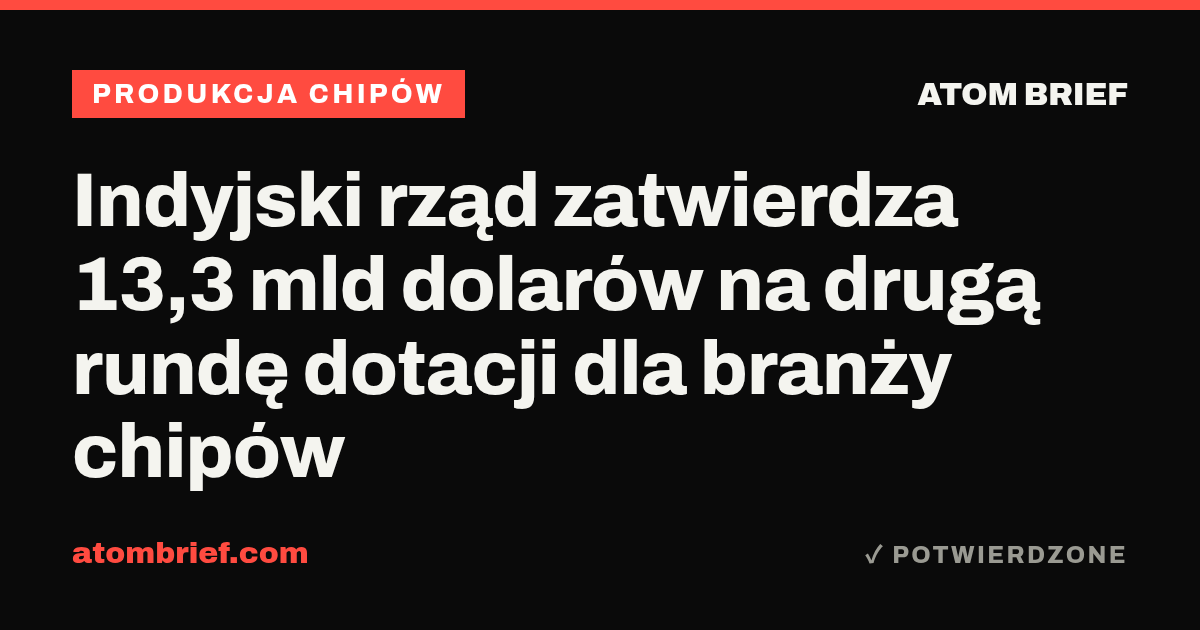 Indyjski rząd zatwierdza 13,3 mld dolarów na drugą rundę dotacji dla branży chipów