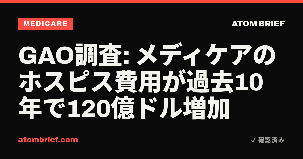 GAO調査: メディケアのホスピス費用が過去10年で120億ドル増加