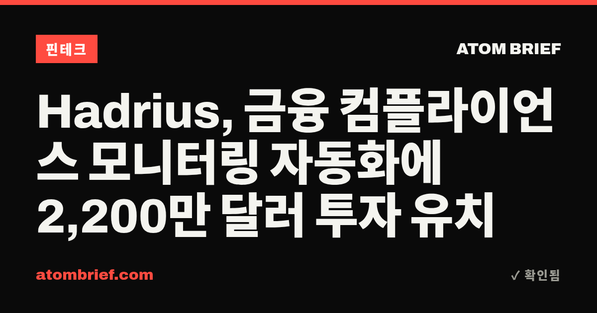 Hadrius, 금융 컴플라이언스 모니터링 자동화에 2,200만 달러 투자 유치