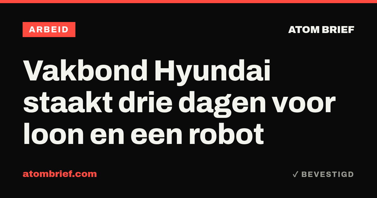 Vakbond Hyundai staakt drie dagen voor loon en een robot
