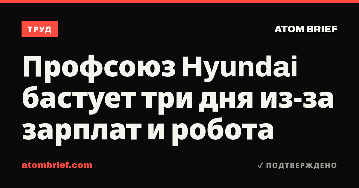 Профсоюз Hyundai бастует три дня из-за зарплат и робота