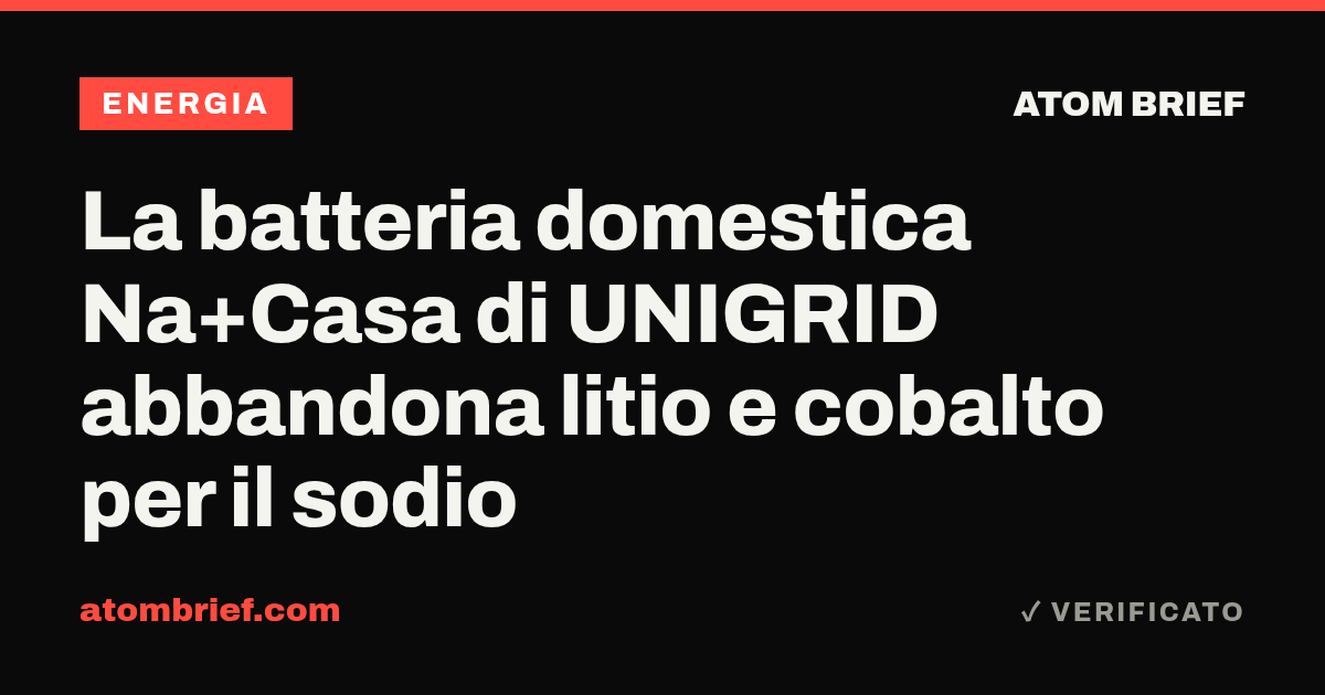 La batteria domestica Na+Casa di UNIGRID abbandona litio e cobalto per il sodio