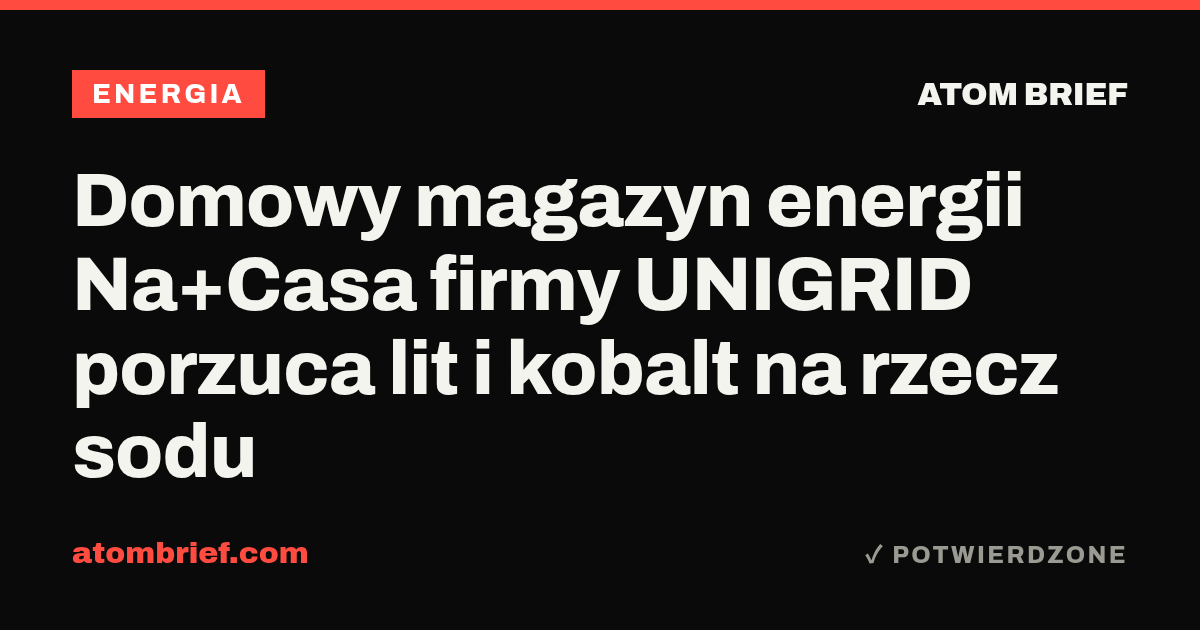 Domowy magazyn energii Na+Casa firmy UNIGRID porzuca lit i kobalt na rzecz sodu
