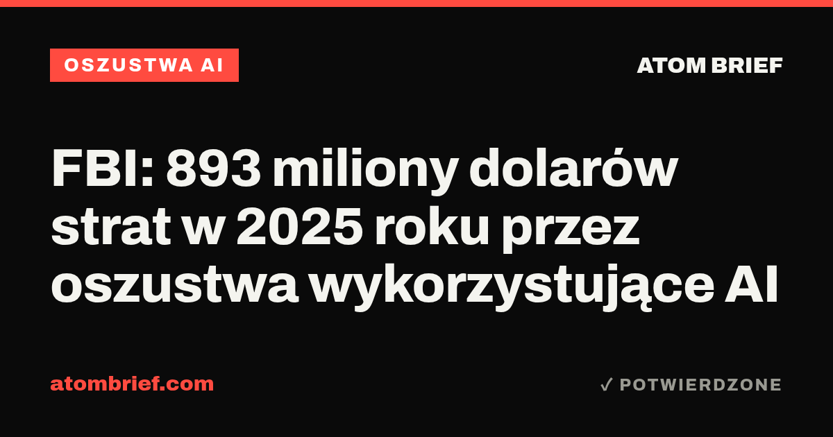 FBI: 893 miliony dolarów strat w 2025 roku przez oszustwa wykorzystujące AI