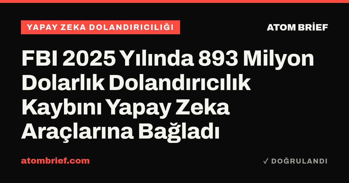 FBI 2025 Yılında 893 Milyon Dolarlık Dolandırıcılık Kaybını Yapay Zeka Araçlarına Bağladı