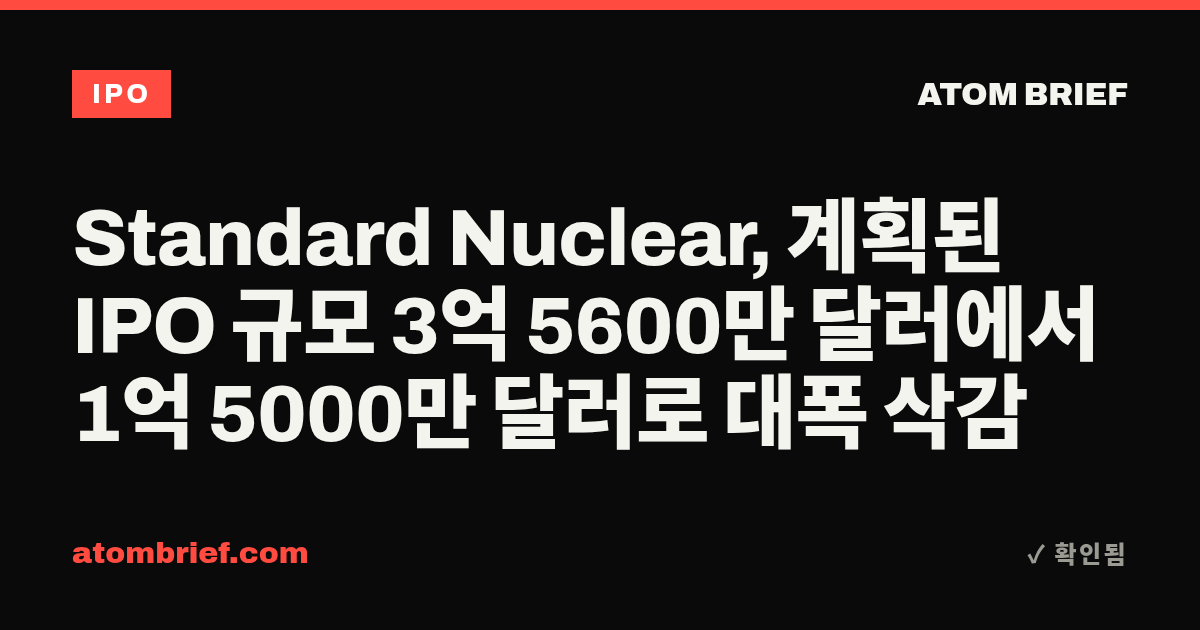 Standard Nuclear, 계획된 IPO 규모 3억 5600만 달러에서 1억 5000만 달러로 대폭 삭감