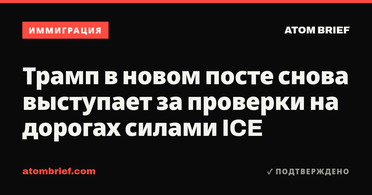 Трамп в новом посте снова выступает за проверки на дорогах силами ICE