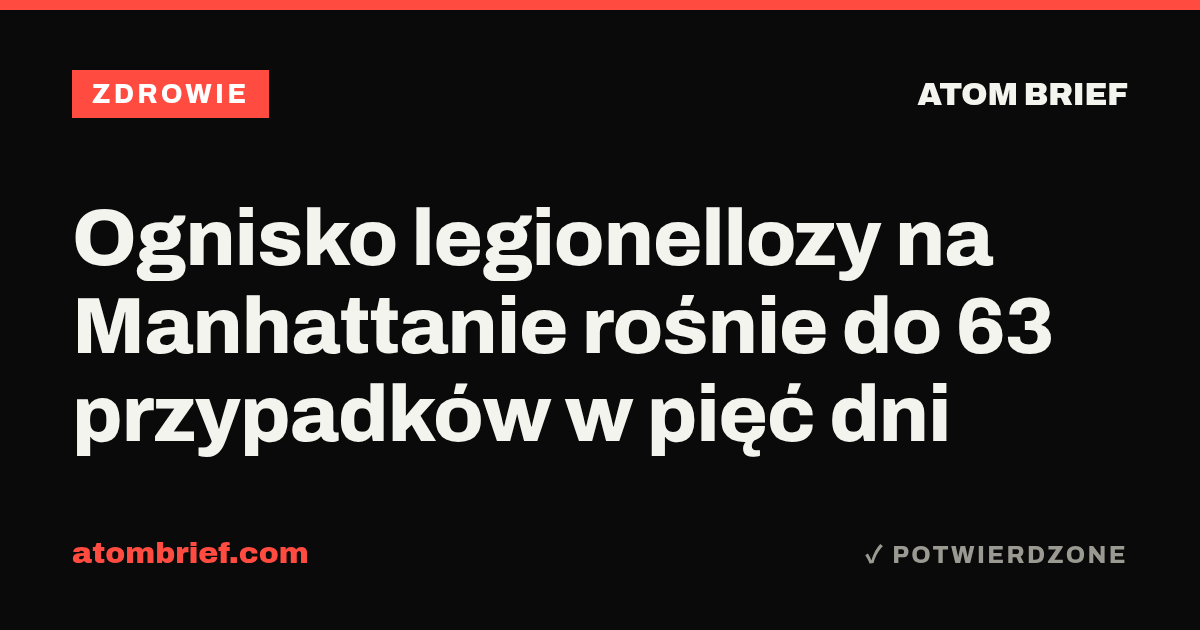 Ognisko legionellozy na Manhattanie rośnie do 63 przypadków w pięć dni