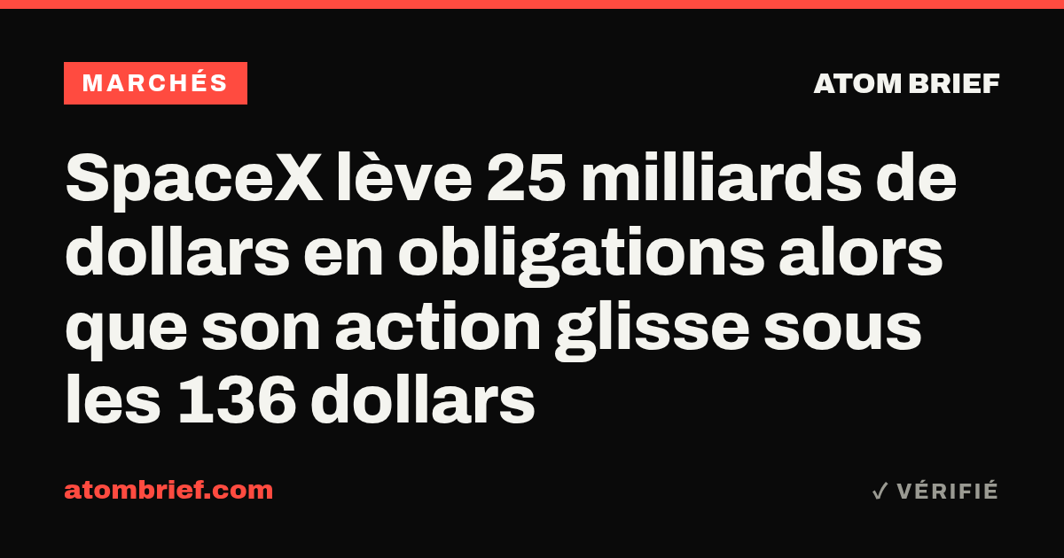 SpaceX lève 25 milliards de dollars en obligations alors que son action glisse sous les 136 dollars