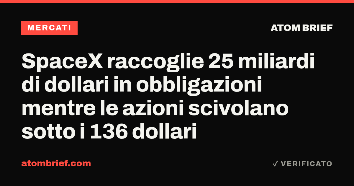SpaceX raccoglie 25 miliardi di dollari in obbligazioni mentre le azioni scivolano sotto i 136 dollari