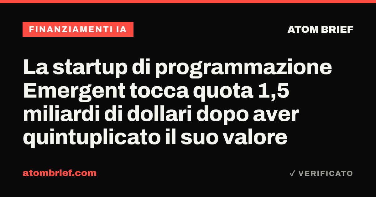 La startup di programmazione Emergent tocca quota 1,5 miliardi di dollari dopo aver quintuplicato il suo valore