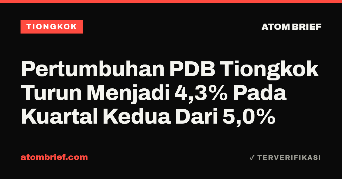 Pertumbuhan PDB Tiongkok Turun Menjadi 4,3% Pada Kuartal Kedua Dari 5,0%