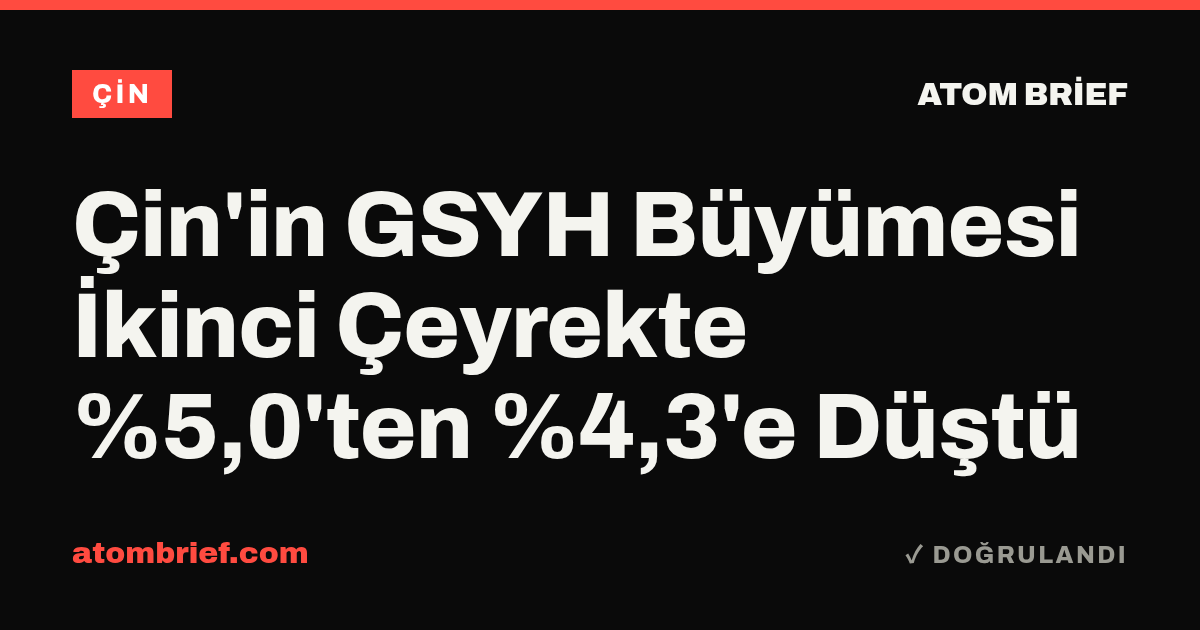 Çin'in GSYH Büyümesi İkinci Çeyrekte %5,0'ten %4,3'e Düştü