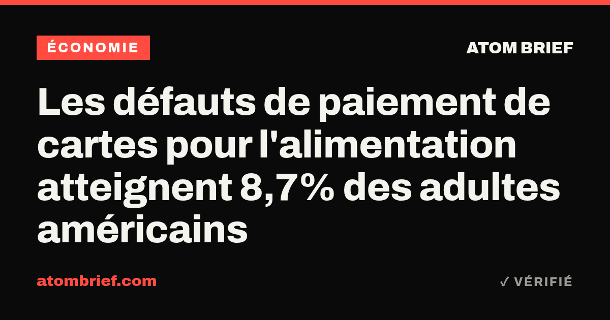 Les défauts de paiement de cartes pour l'alimentation atteignent 8,7% des adultes américains