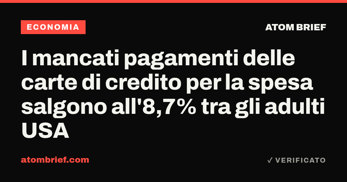 I mancati pagamenti delle carte di credito per la spesa salgono all'8,7% tra gli adulti USA