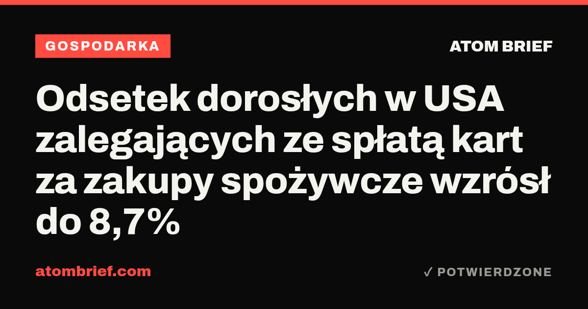 Odsetek dorosłych w USA zalegających ze spłatą kart za zakupy spożywcze wzrósł do 8,7%
