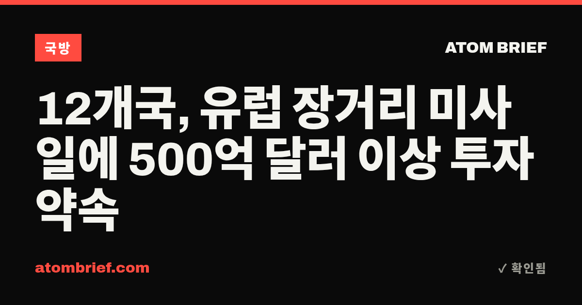 12개국, 유럽 장거리 미사일에 500억 달러 이상 투자 약속