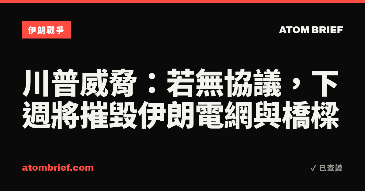 川普威脅：若無協議，下週將摧毀伊朗電網與橋樑