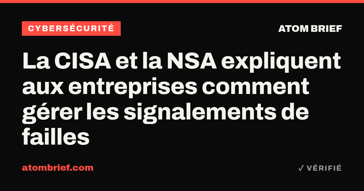 La CISA et la NSA expliquent aux entreprises comment gérer les signalements de failles