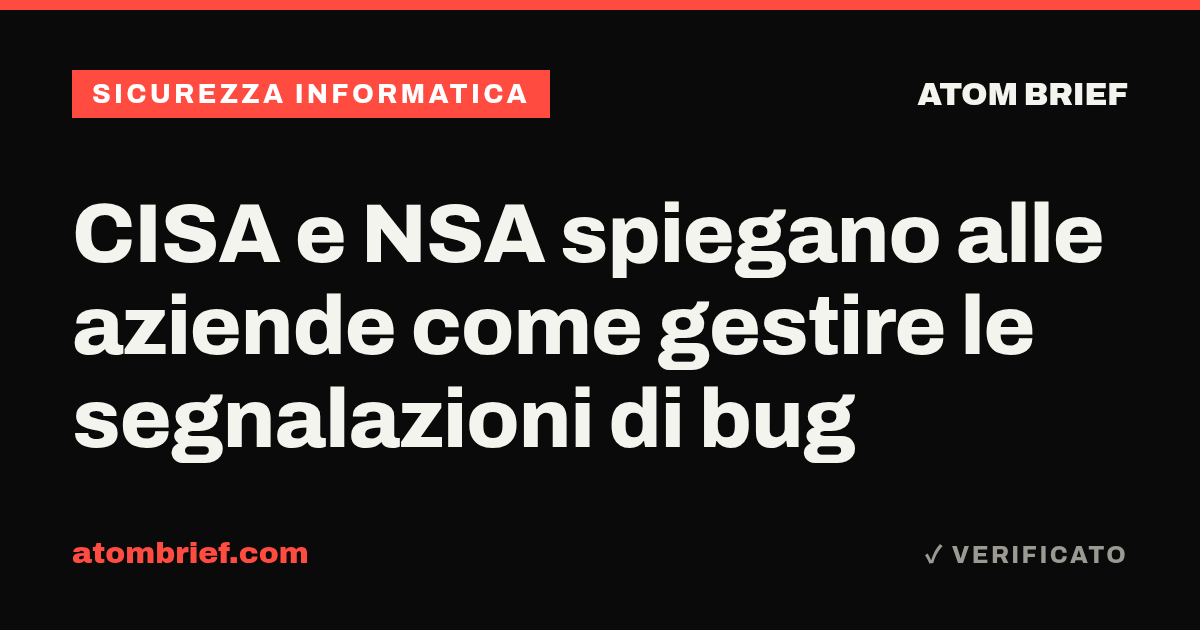 CISA e NSA spiegano alle aziende come gestire le segnalazioni di bug
