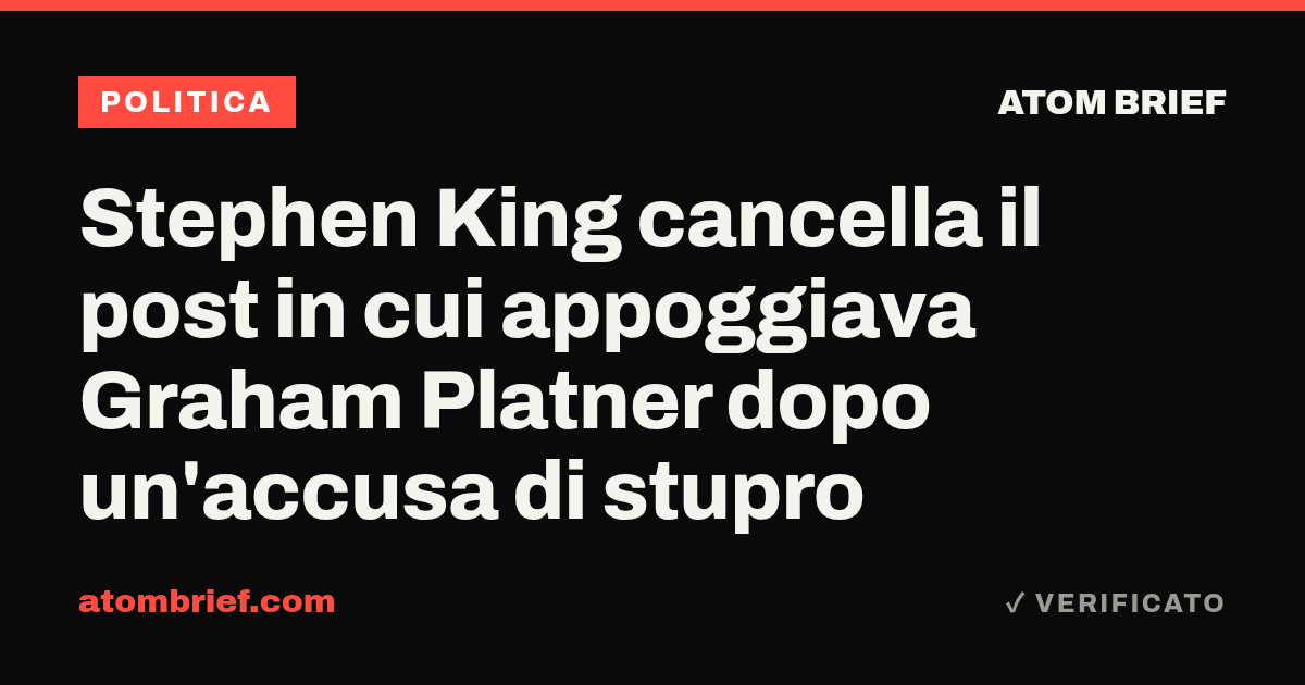 Stephen King cancella il post in cui appoggiava Graham Platner dopo un'accusa di stupro