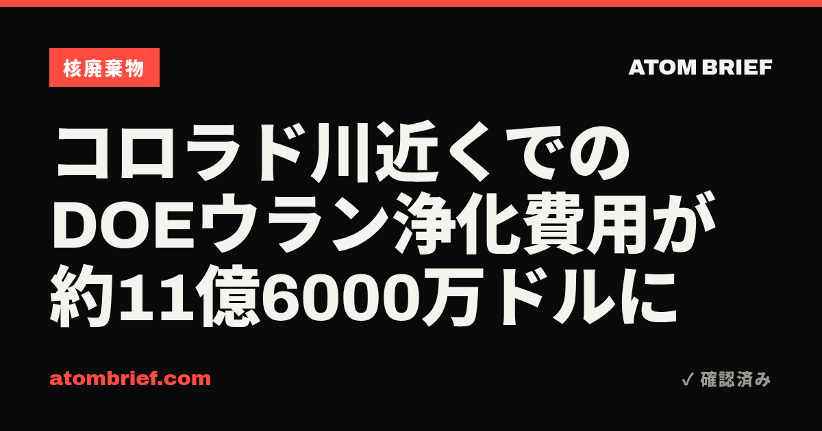 コロラド川近くでのDOEウラン浄化費用が約11億6000万ドルに